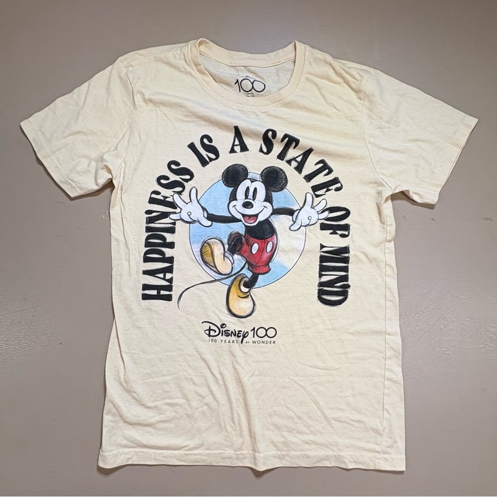 Disney Cream Tee with Mickey Mouse and Black Text